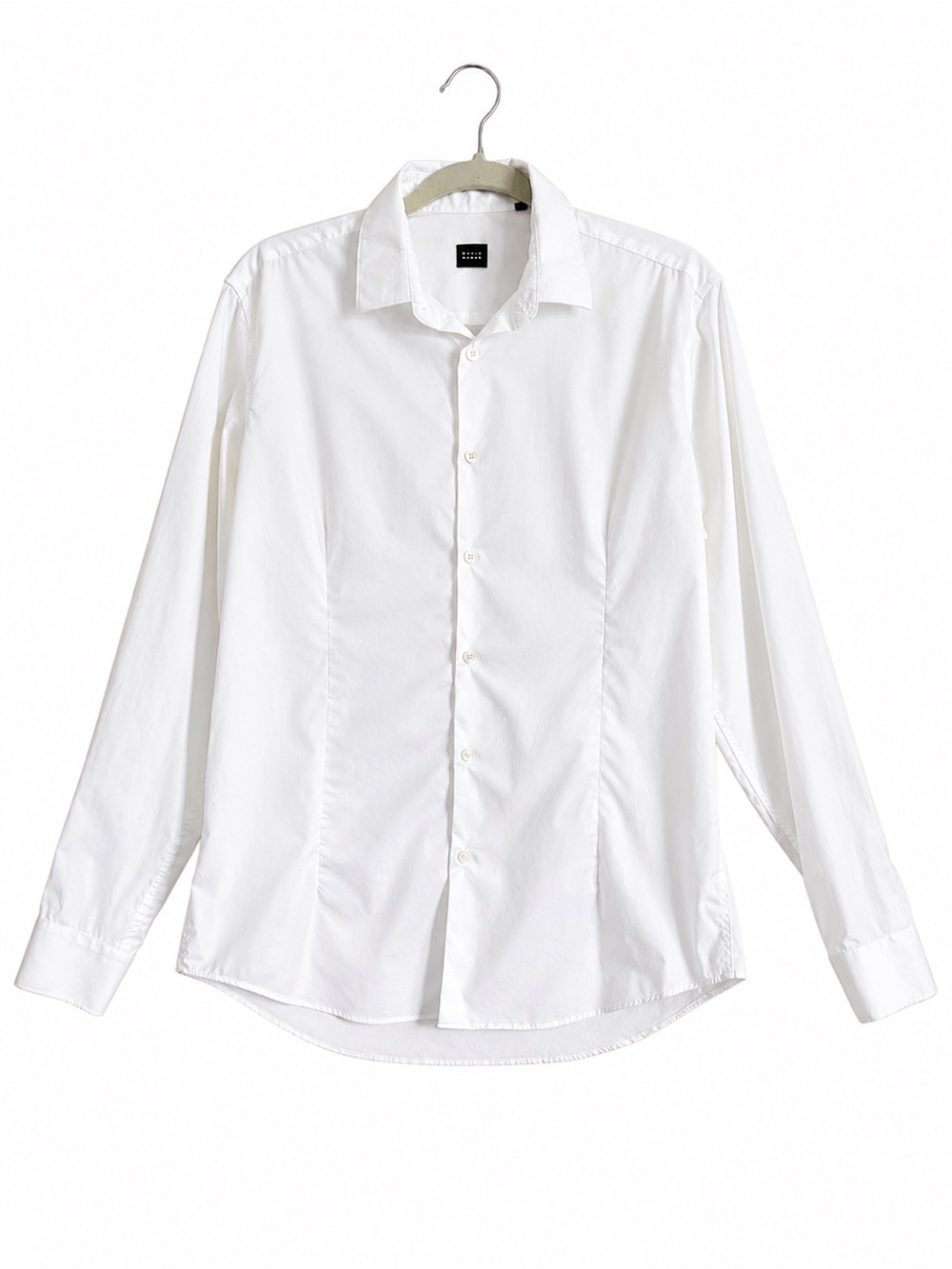 David Naman White Stretch Cotton Fitted Button Down Shirt Tailored Large